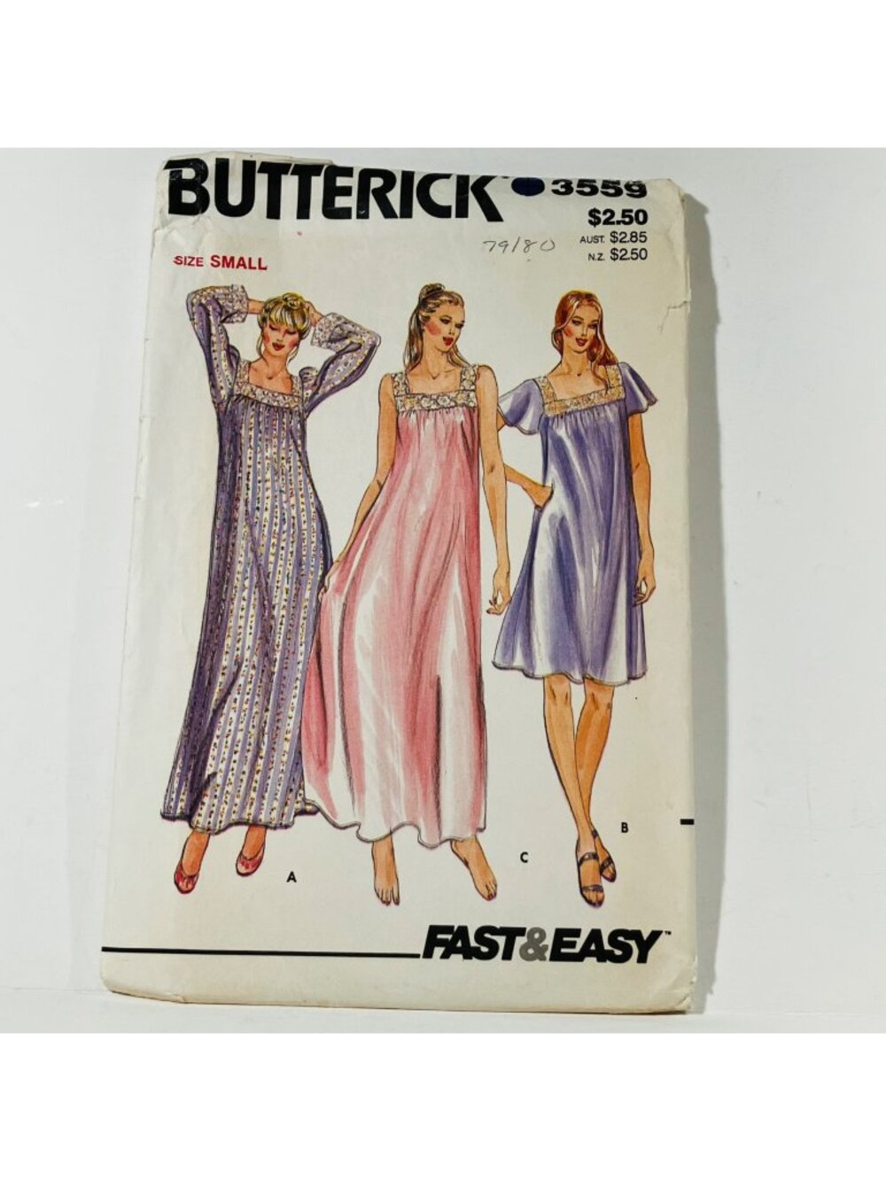 1980s Butterick 3559 Sz SM 8-10 Misses Nightgown Vintage Sewing Pattern Uncut
